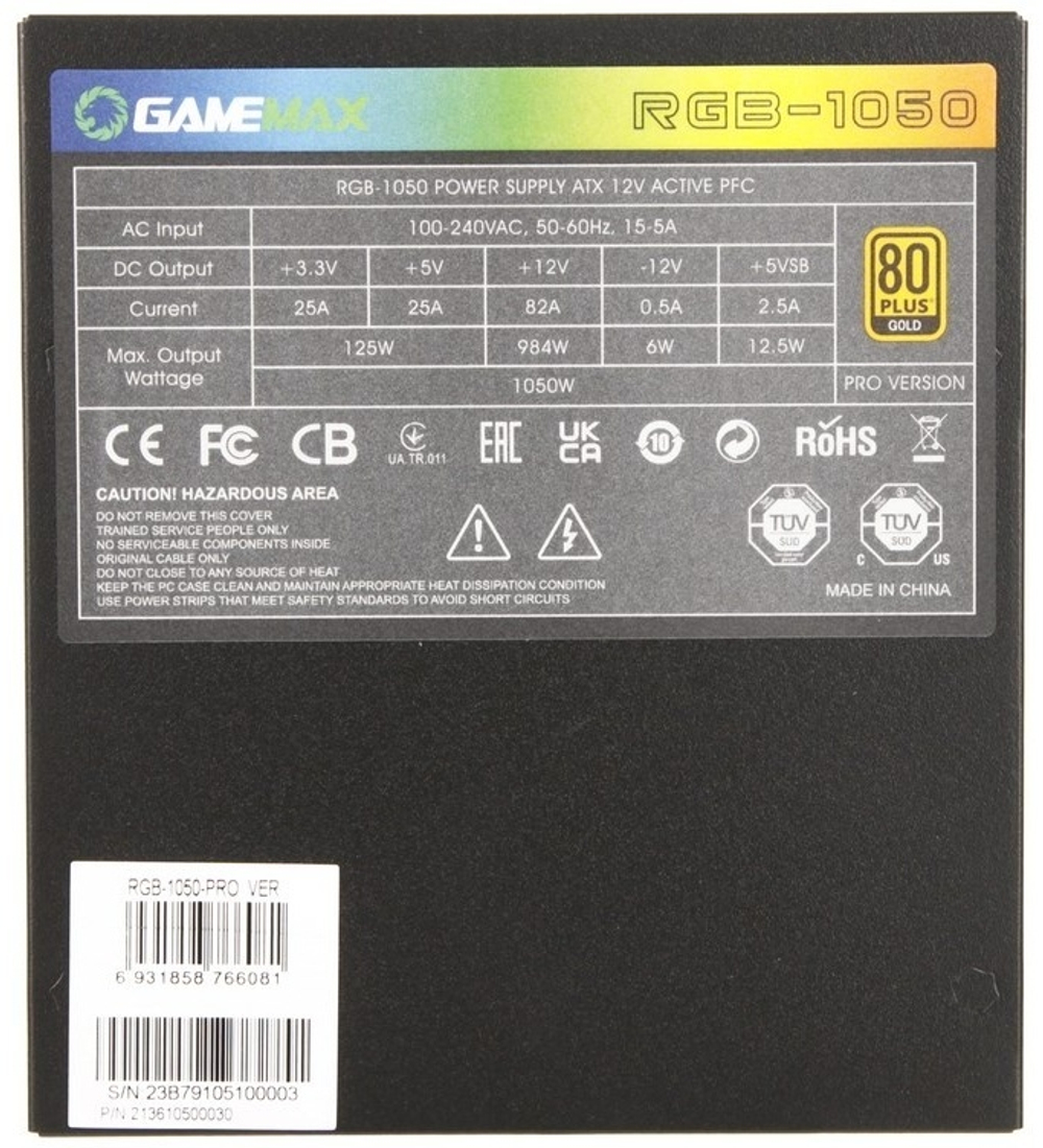 Блок питания Game Max RGB-1050-PRO VER 1050 Вт