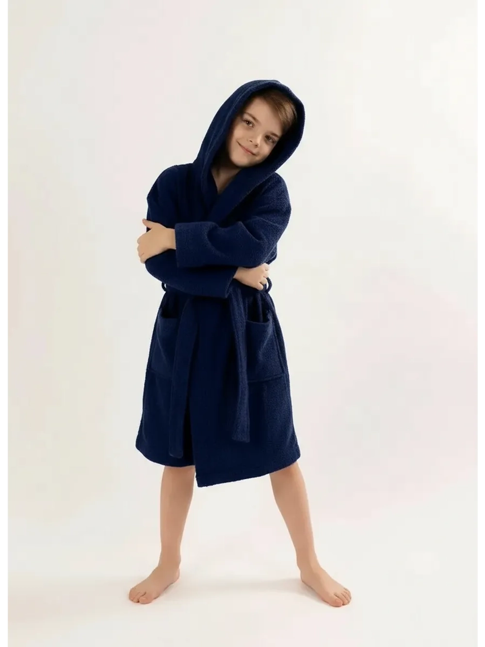 Халат детский махровый "Элит" с капюшоном, цвет: 761-Темно-синий