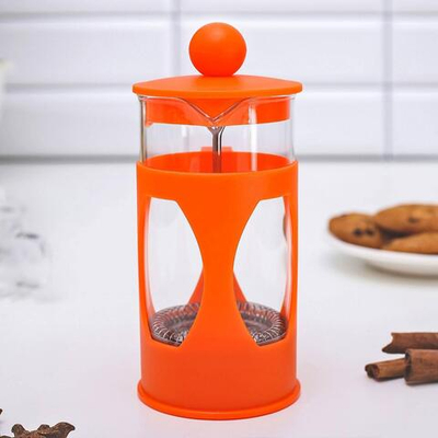 Чайник заварочный френч - пресс Доляна «Оливер», 350 мл, стекло, цвет оранжевый