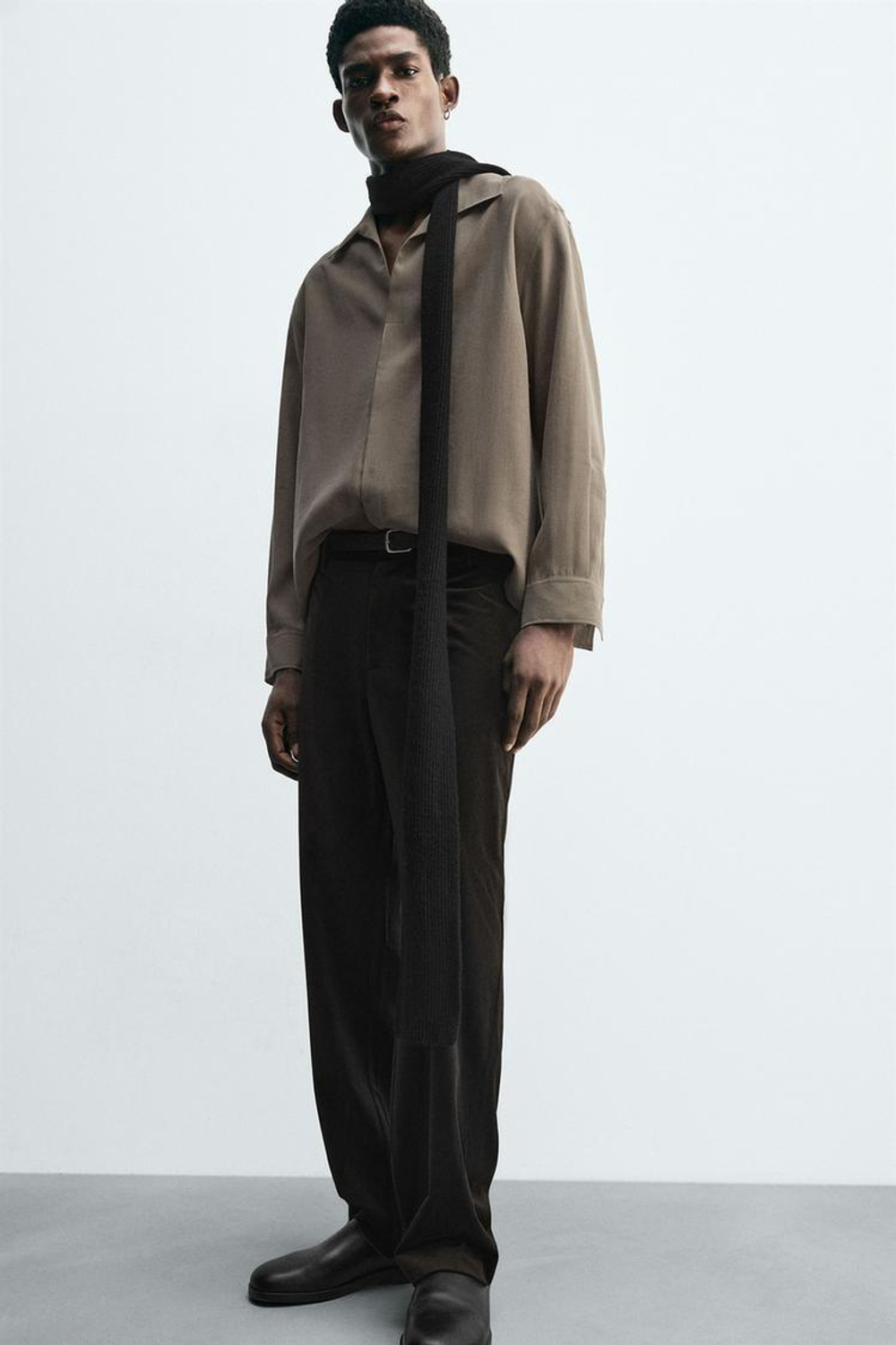 ZARA РУБАШКА СТРУЯЩЕГОСЯ ПОКРОЯ, ПЕСОЧНЫЙ