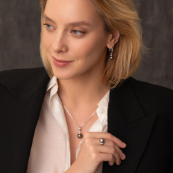 Серьги с Чёрным Морским Жемчугом и Бриллиантами, Эмаль, E0143-4/4