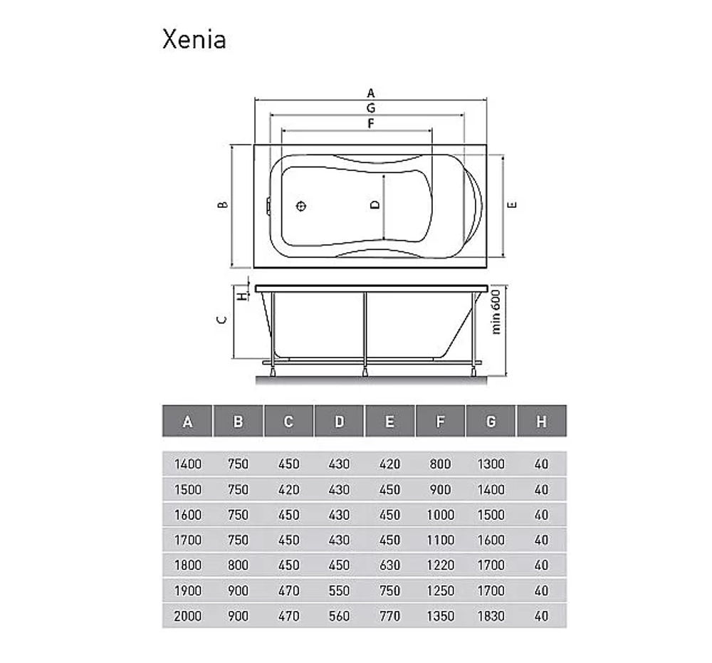 Ванна акриловая Relisan Xenia Гл000007704 200x90 белая
