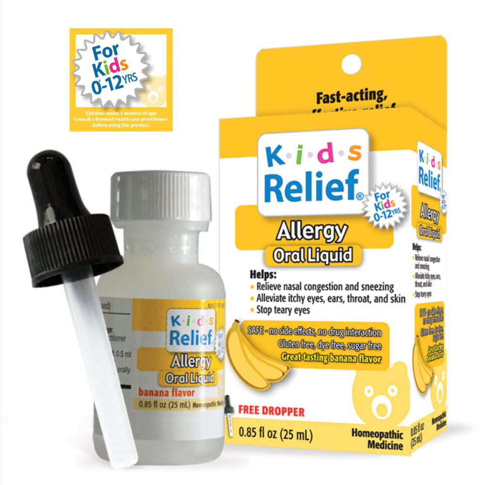Homeolab USA, Kids Relief®, жидкость для перорального применения от аллергии, 0–12 лет, банан, 25 мл (0,85 жидк. унц.)