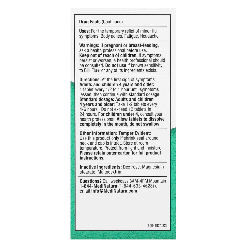 MediNatura, BHI Flu +, 100 таблеток