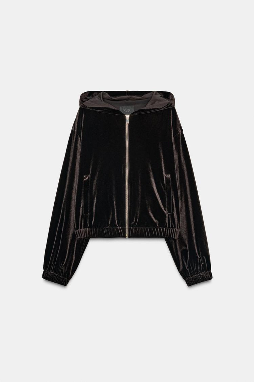 ZARA БАРХАТНАЯ КУРТКА С КАПЮШОНОМ, ТЕМНО-КОРИЧНЕВЫЙ