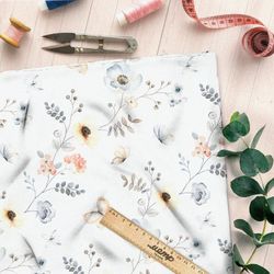 Ткань футер 2-х нитка лёгкие цветочки веточки