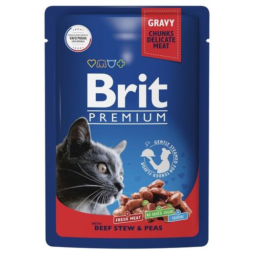 Влажный корм пауч для взрослых кошек Брит BRIT PREMIUM говядина и горошек в соусе, 85г