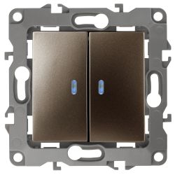 Выключатель ЭРА Серия 12 12-1105-13 двойной с подсветкой 10АХ-250В IP20 Эра12 бронза | Эра 12