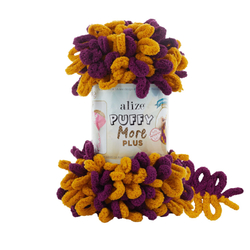 Пуффи Море ПЛЮС (Puffy More plus) пряжа Alize 100%микрополиэстер 2х250г/11м (8004 сливовый/охра)