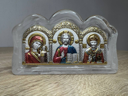 Спаситель, Казанская БМ, Николай Чудотворец, триптих, муранское стекло, эмаль 78х125