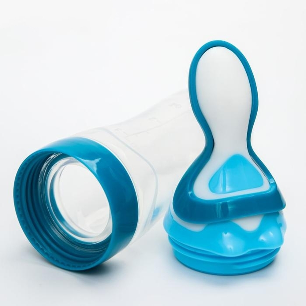 4780648 Бутылочка для кормления, силиконовая, с ложкой, 90 мл, цвет голубой