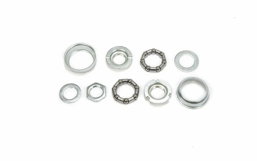 Каретка SF-BB16 для односоставных шатунов, 9 деталей, подшипник 5/16"х7-2шт, чашка 43.1мм-2шт; конус левый 3/4"х24T-LH, правый 13/16"х24T, шайба-2шт, гайка, серебристая (100)