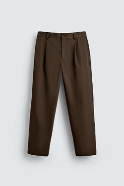 ZARA БРЮКИ ЧИНОС СО СКЛАДКАМИ - LIMITED EDITION, КОРИЧНЕВЫЙ