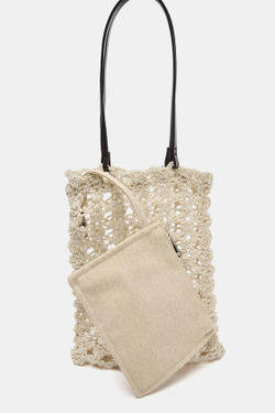 ZARA ВЯЗАНАЯ МИНИ-СУМКА-ШОПЕР, СВЕТЛО-БЕЖЕВЫЙ