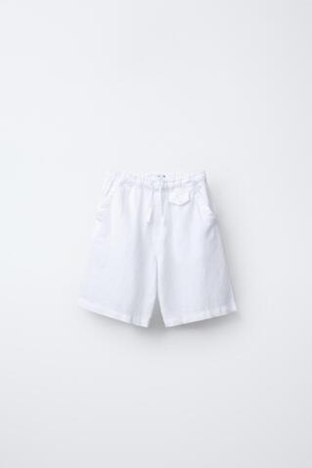ZARA ШОРТЫ-БЕРМУДЫ ИЗ СМЕСОВОГО ЛЬНА, БЕЛЫЙ