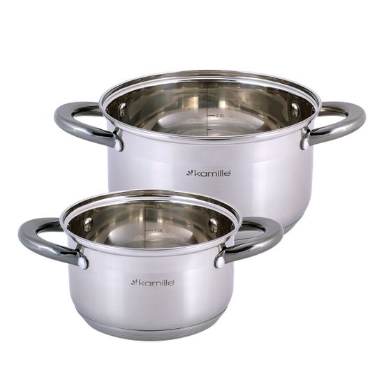 Набор кастрюль 4 предмета Kamille KM 4925 (1,5 л; 3 л.) из нержавеющей стали с черными ручками