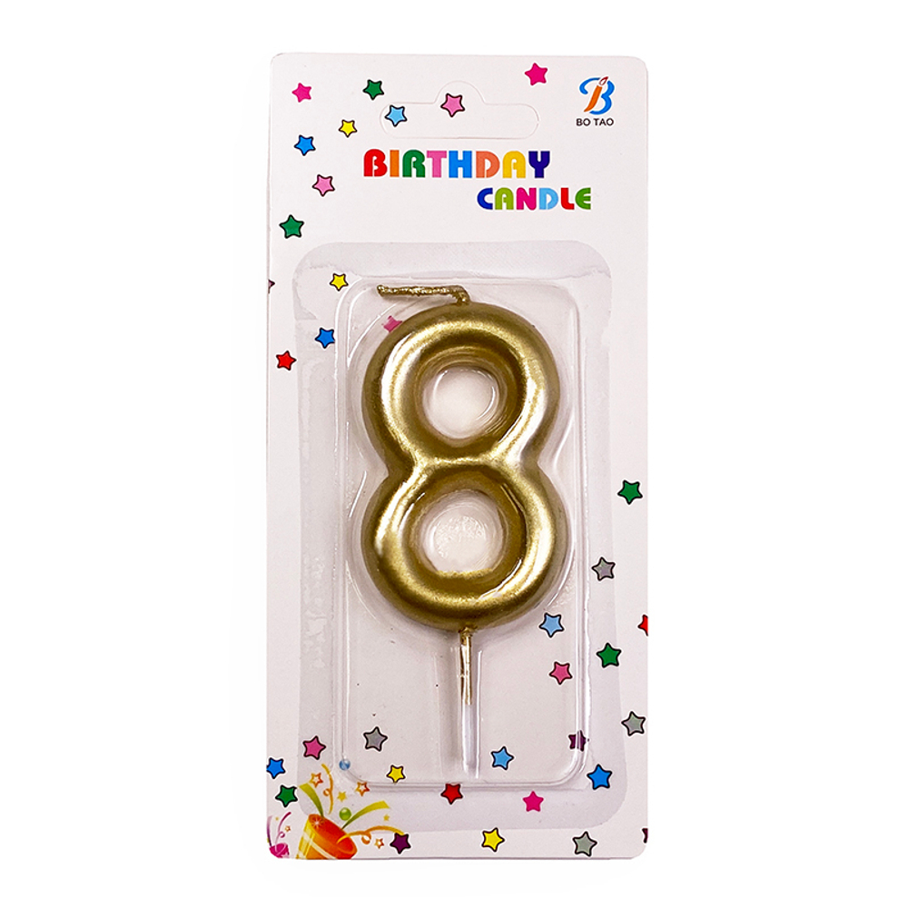 Свеча-цифра "8 - Золотая" 6 см