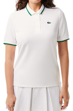Женское поло Lacoste Pique Polo Shirt With Contrast Striped Collar- white