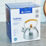 Чайник 2,5л нерж со свистком, зеркальный, ручка с покрытием дуб, индукция, "Daniks" GS-04567G-2