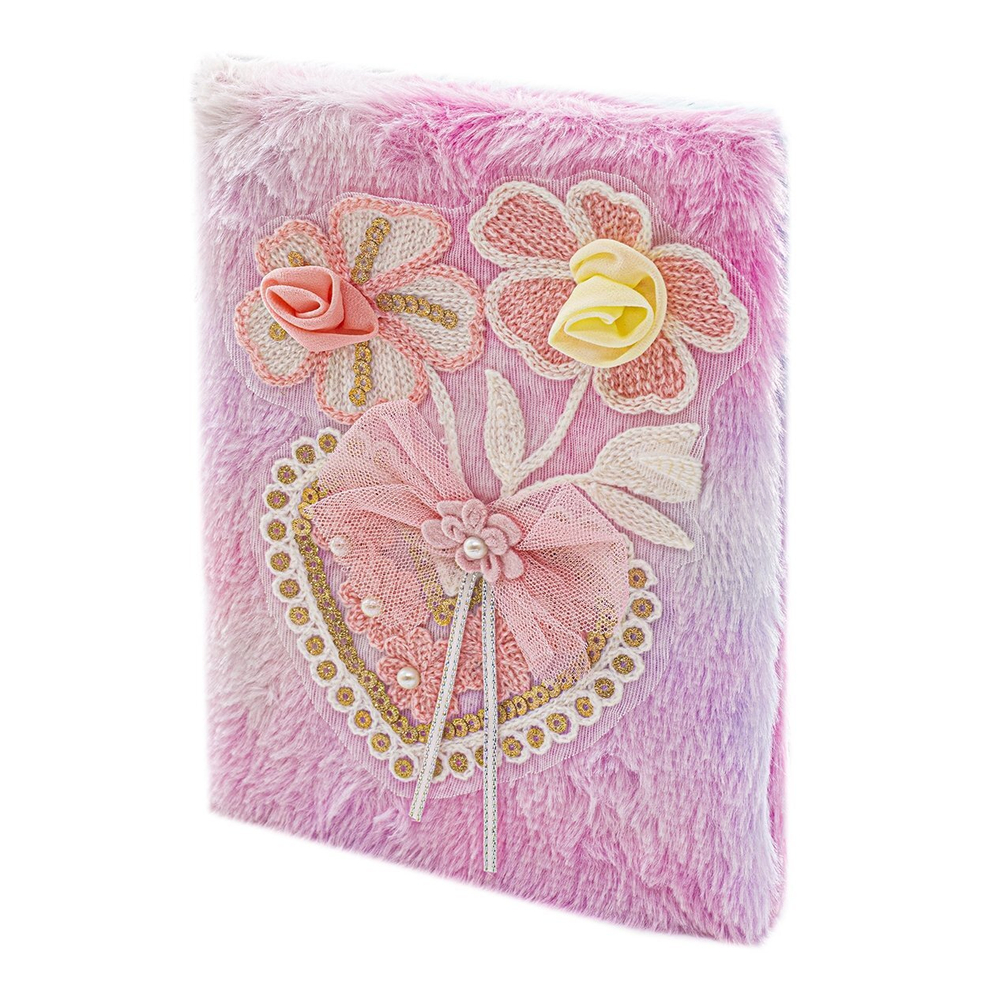 Записная книжка 15,0 см * 20,5 см, 7БЦ, Alingar, плюш, аппликация, 80 л, клетка, "Сердце и букет"