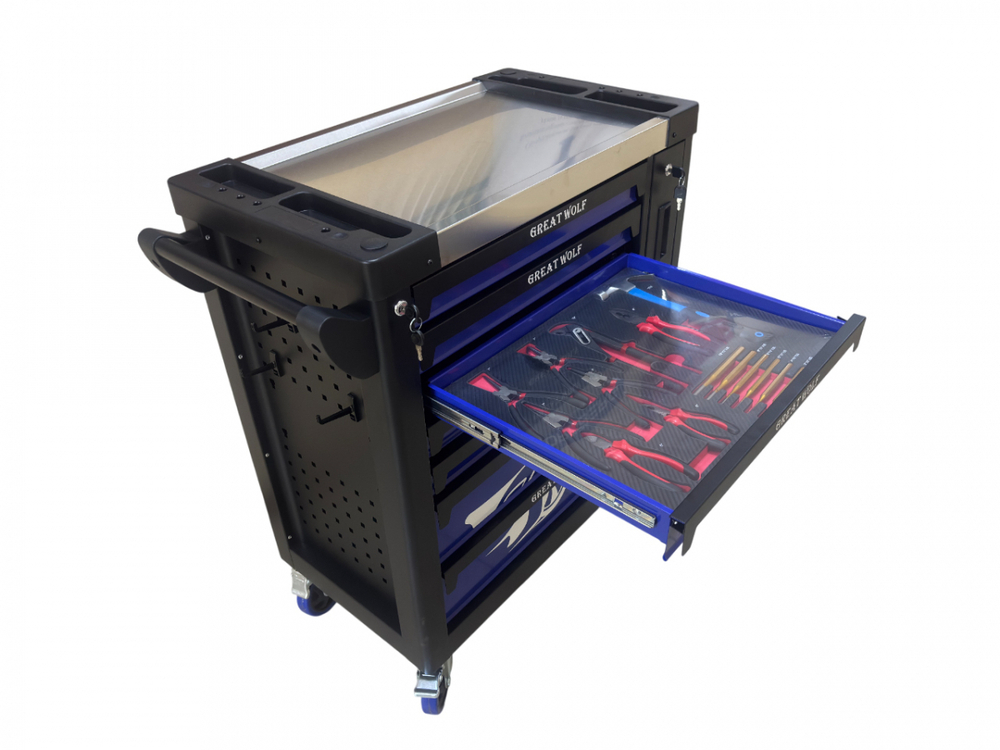 Инструментальная тележка с инструментом GW-8ST 248 BLUE SET (Great Wolf, 248поз), 8 ящиков, увеличенные колеса с тормозом, ЦЗ, усиленная