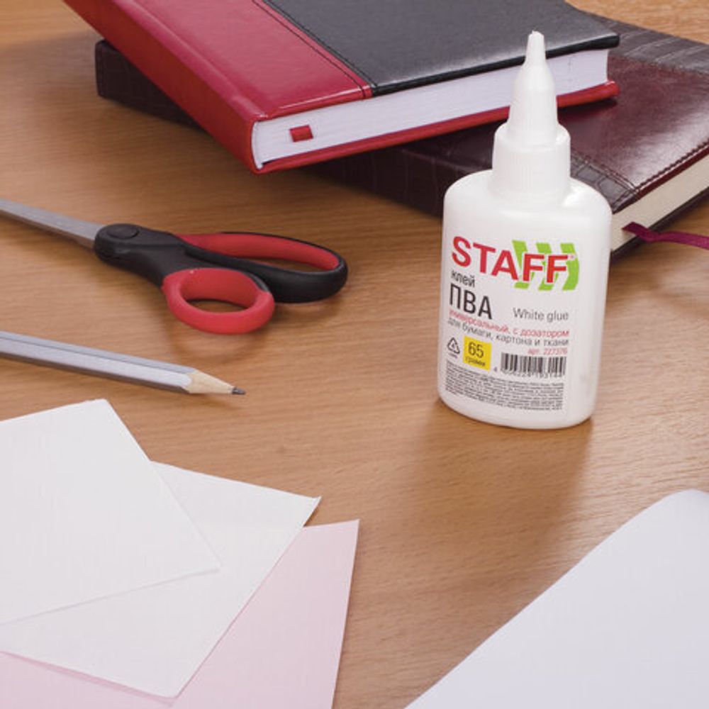 Клей ПВА с дозатором, 65 г, STAFF "Basic", 227376