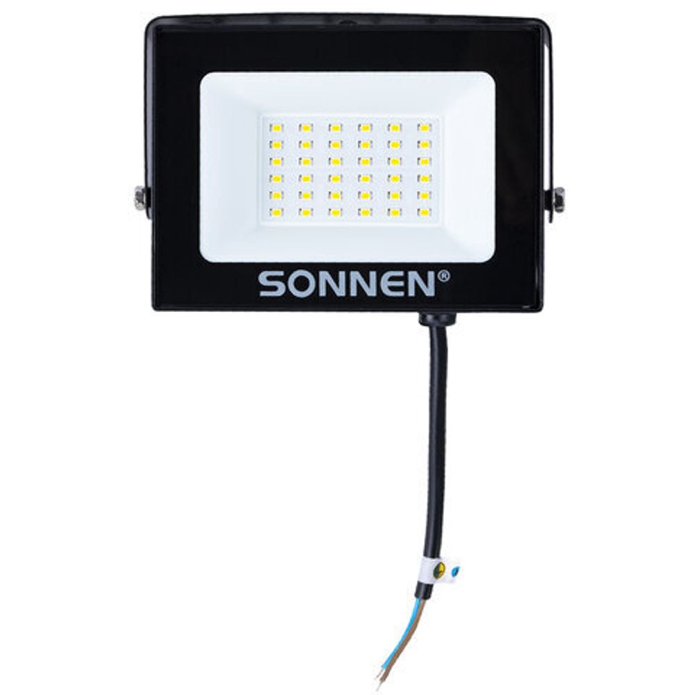 Прожектор светодиодный 30 Вт, 6500 К, 2400 Лм, 30 м2, IP65, 146x98x26 мм, черный, SONNEN, 238413