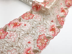 Вышивка на сетке, 21 см, розовые цветы на телесном фоне (Артикул: VS-2018), м