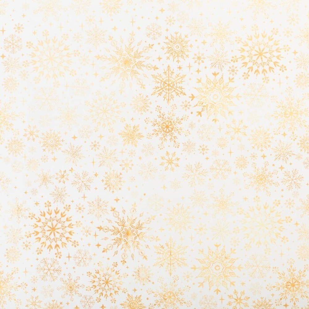 Упаковочная бумага крафт, Золотые снежинки, Белый, 0,7*1 м