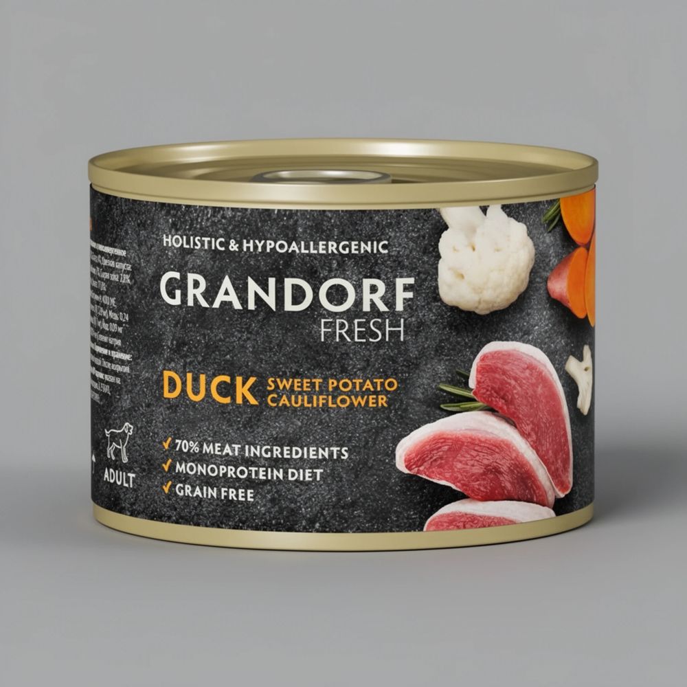 Консервы GRANDORF FRESH для собак, паштет из утки с бататом и цветной капустой