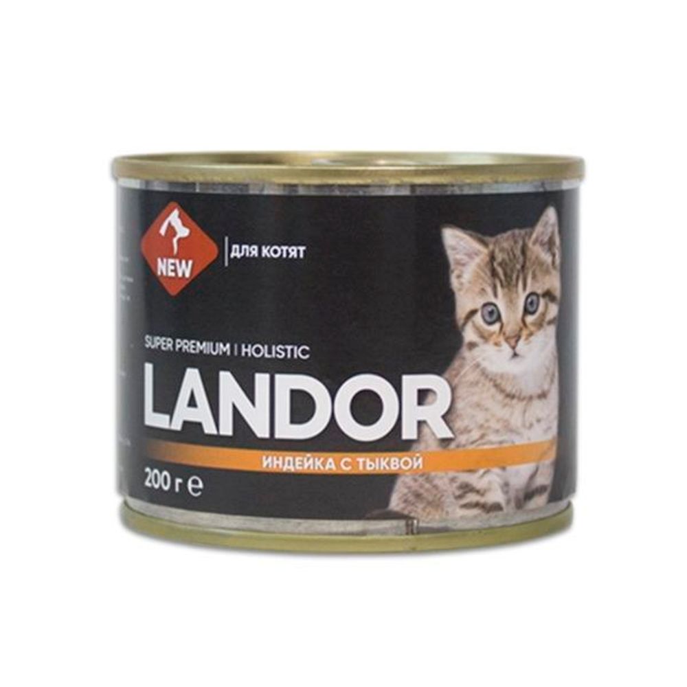 LANDOR влажный корм для котят Индейка с Тыквой, ж/б 200г