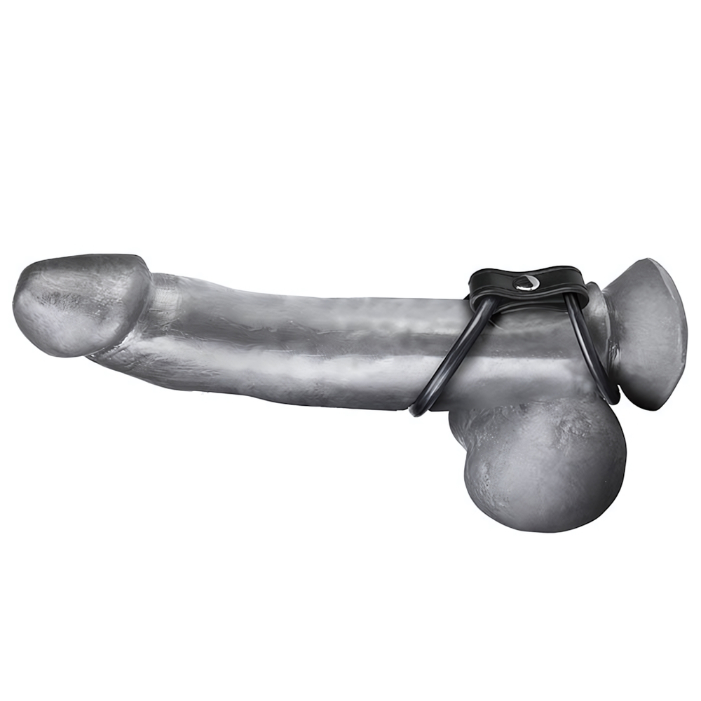 Двойное эрекционное кольцо на пенис и мошонку (Цвет: черный)