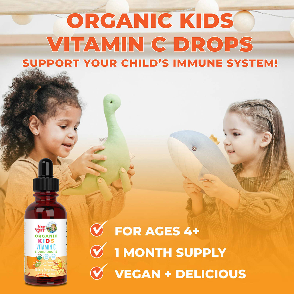 MaryRuth's, Organic, жидкие капли с витамином C для детей, для детей от 4 до 13 лет, с апельсином и ванилью, 60 мл (2 жидк. унц.)