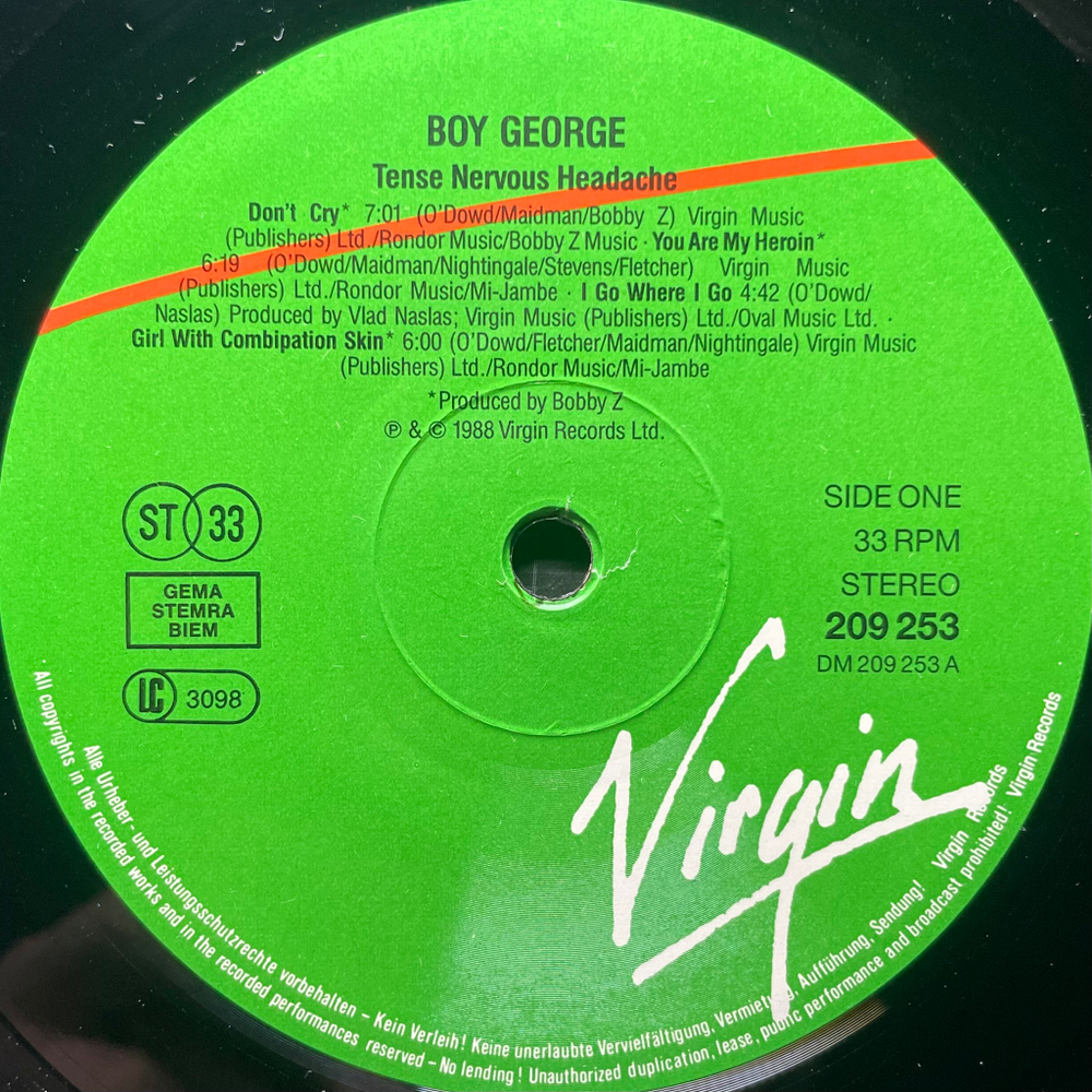 Boy George ‎– Tense Nervous Headache (Европа 1988г.)