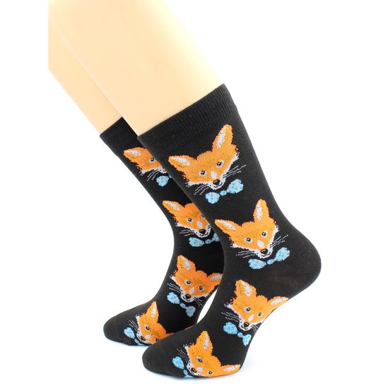 Носки с принтом "Хитрый лис" черные Hobby Line
