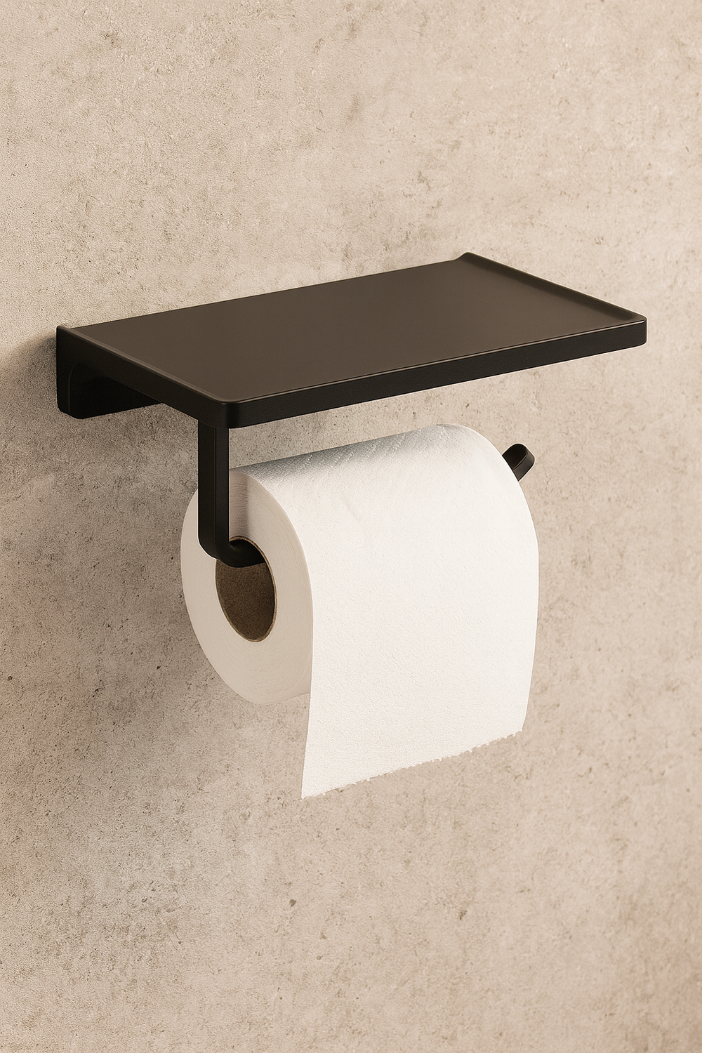 Держатель для туалетной бумаги STWORKI Эстерсунд S31345BK настенный, матовый черный, с полкой