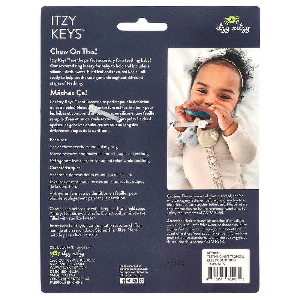 itzy ritzy, Itzy Keys, многоступенчатые ключи для прорезывания зубов, для детей от 3 месяцев, для тропических растений, 1 штука
