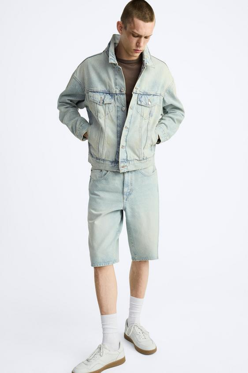 ZARA ДЖИНСОВЫЕ ШОРТЫ BAGGY-FIT, СИНИЙ