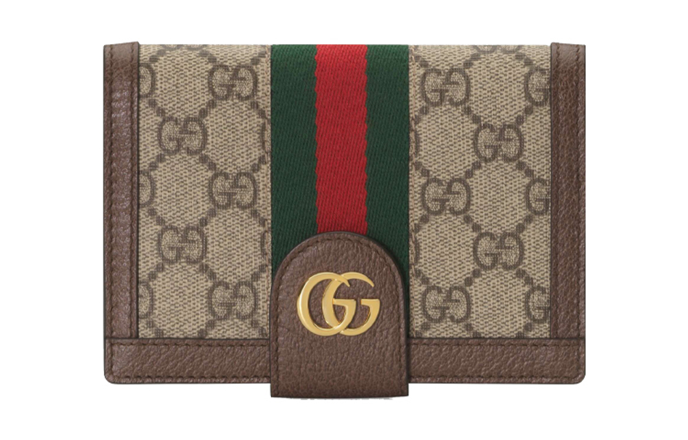 GUCCI Canvas With Leather Passport Holder Unisex Ebony/Brown