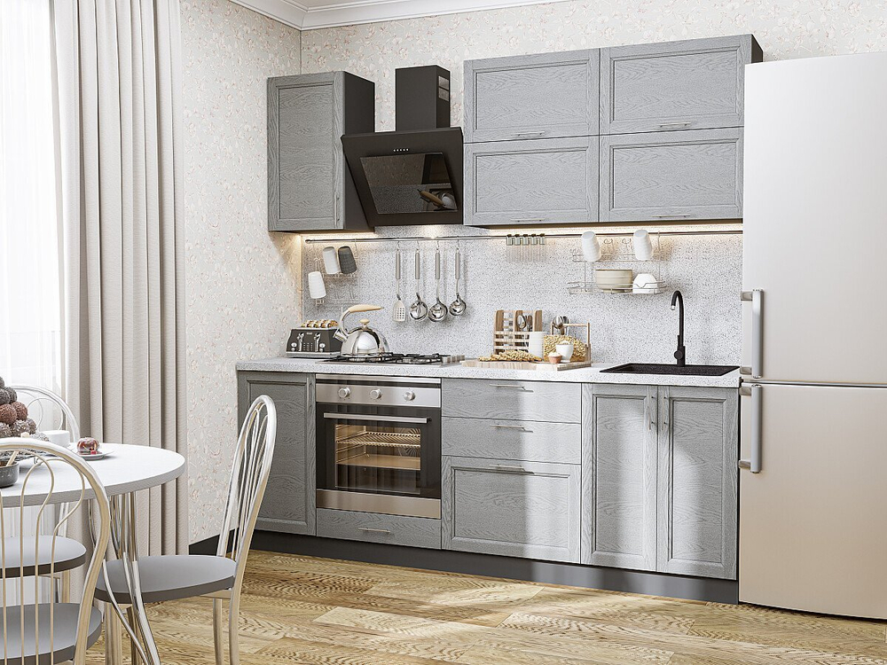 Прямая модульная кухня Сканди-01 Grey Softwood - Graphite 2140*2200*600