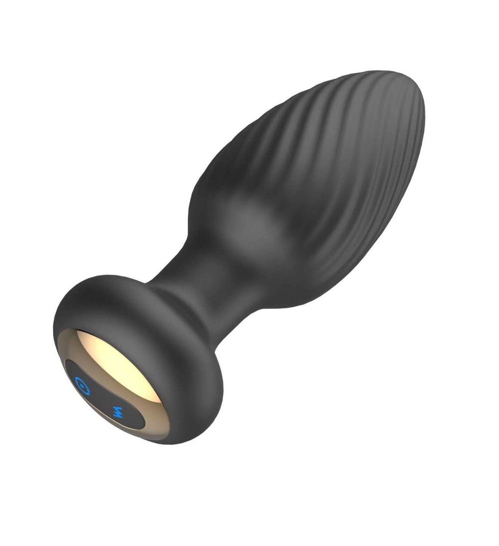 Черная анальная вибропробка с вращением и пультом ДУ