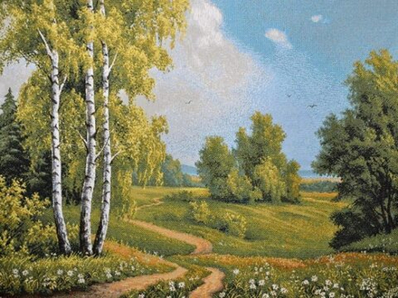 Гобеленовая картина "D. РОДНОЙ ПЕЙЗАЖ" в багетной раме, Россия.