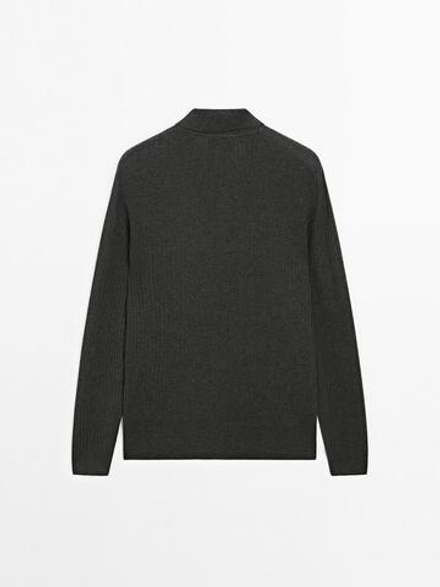 Massimo Dutti Трикотажный свитер с воротником-поло, темно-серый