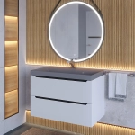 Тумба с раковиной для ванной Uperwood Tanos-Classic Quartz 80 см, белая графит/бетон