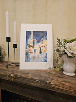 Картина авторская акварельная в паспарту 21х30 см на стену для интерьера "Вечерняя прогулка"