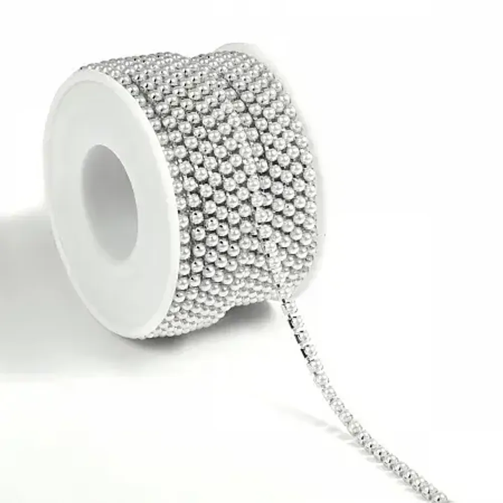 Цепь жемчуг, ш. 3 мм, белый в серебряной оправе