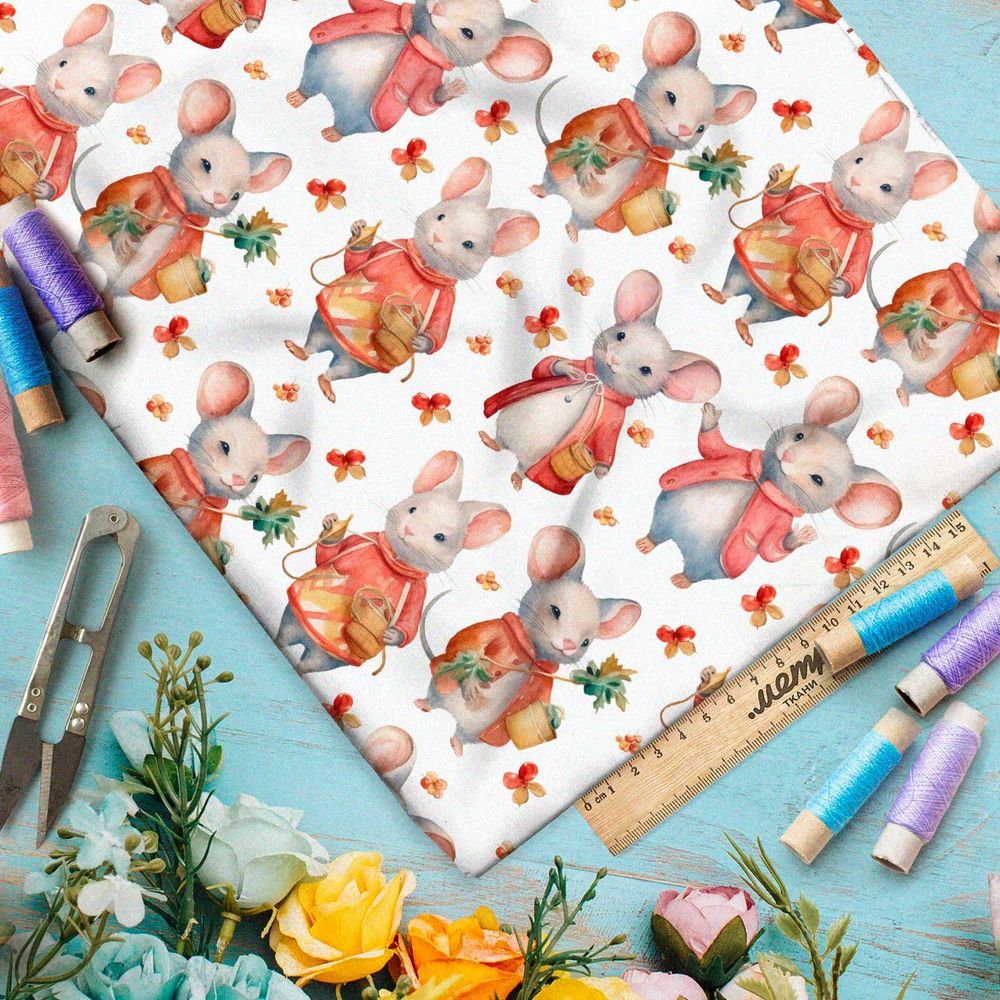 Ткань премиум шелк искусственный Армани забавные мыши