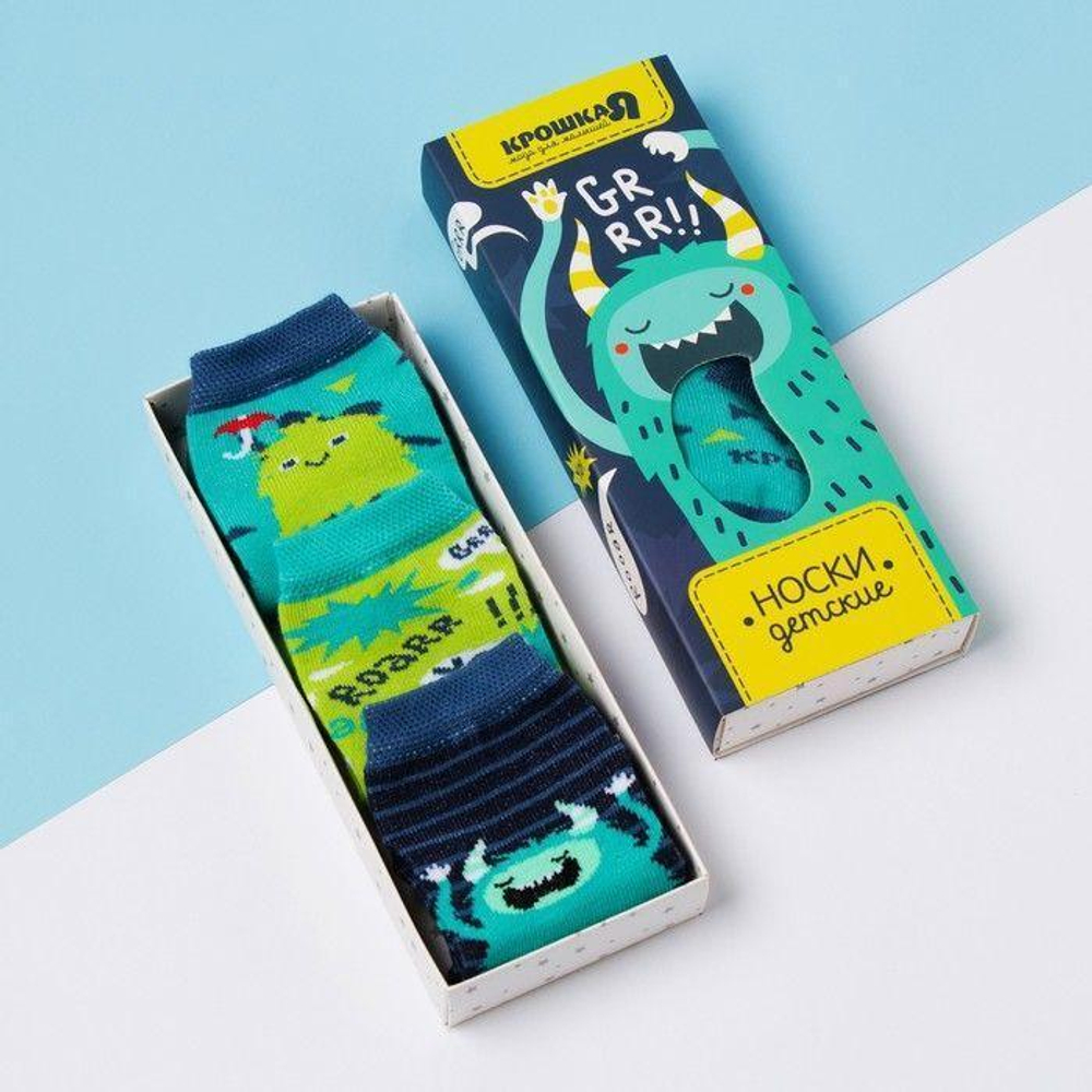Набор детских носков для мальчиков "Монстры" 3 пары, р.10-12, 4562636 (Крошка Я)