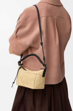 Loewe Мини-сумка Cala из телячьей кожи и рафии, натуральный/черный