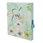 Блокнот в футляре 17,0 см * 22,0 см, гребень, Alingar, мел.картон, апплик., замочек, 60 л., линия, "Бабочка на цветах", мятный